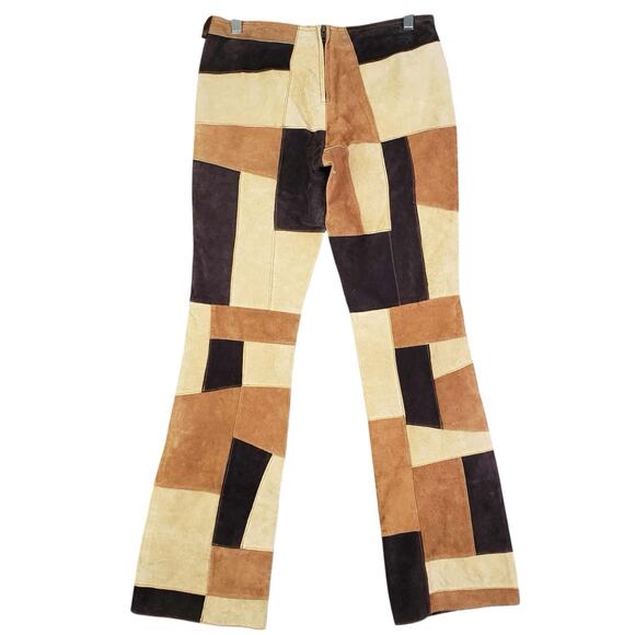 Misdemeanor Vtg Pants Leather Patchwork Low Rise Flare 90s Janet Jackson Y2K - Picture 3 of 12